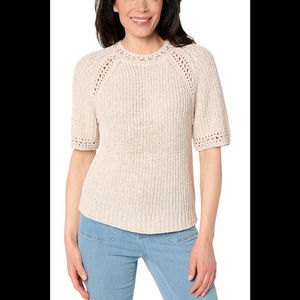 Studio Park x Amy Stran Short Sleeve Pointelle Summer Sweater Neutral - Regular